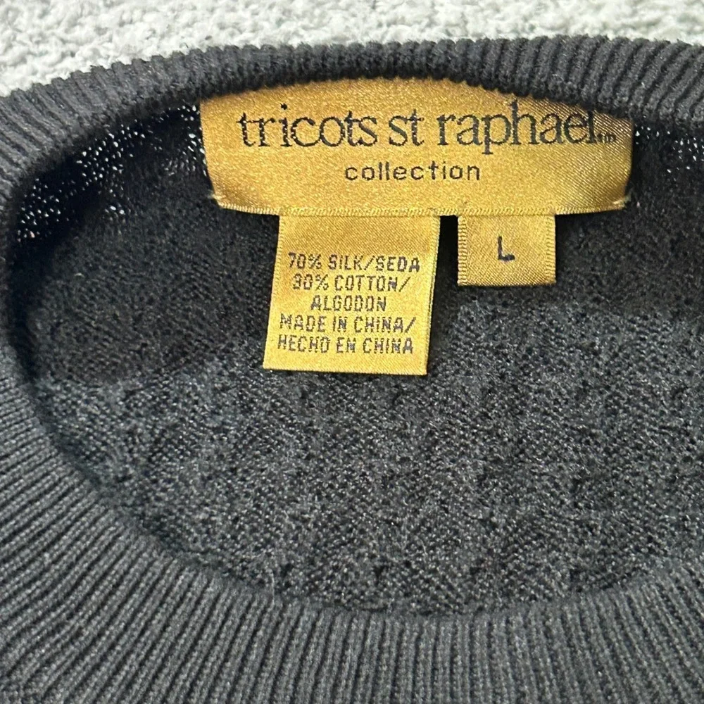 Tricots St Raphael Sweater‎ Silk Cotton Basketweave L Black Quiet Luxury Knit